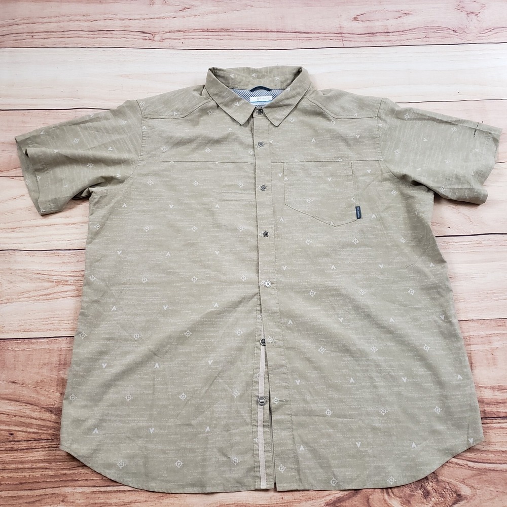 Columbia Shirt Mens 2XL XXL Brown Outdoors Lightweight Button‎ Up Hiking Adult